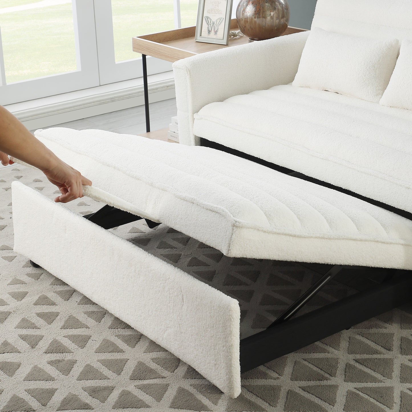 Canapé-lit convertible Boucle beige 55,12 pouces avec dossier réglable et 2 coussins de taille pour le salon