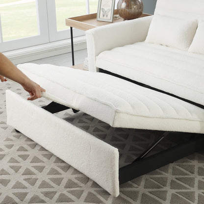 Canapé-lit convertible Boucle beige 55,12 pouces avec dossier réglable et 2 coussins de taille pour le salon
