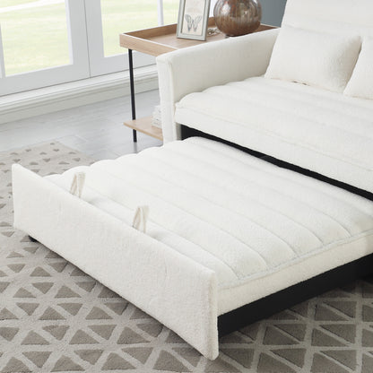 Canapé-lit convertible Boucle beige 55,12 pouces avec dossier réglable et 2 coussins de taille pour le salon