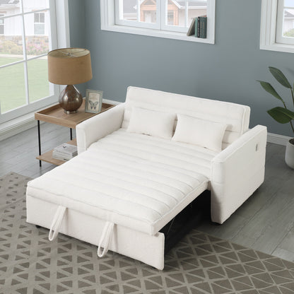 Canapé-lit convertible Boucle beige 55,12 pouces avec dossier réglable et 2 coussins de taille pour le salon