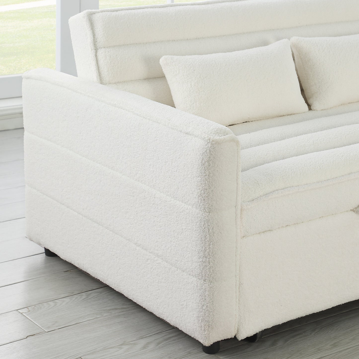 Canapé-lit convertible Boucle beige 55,12 pouces avec dossier réglable et 2 coussins de taille pour le salon