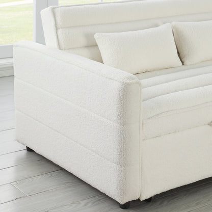 Canapé-lit convertible Boucle beige 55,12 pouces avec dossier réglable et 2 coussins de taille pour le salon