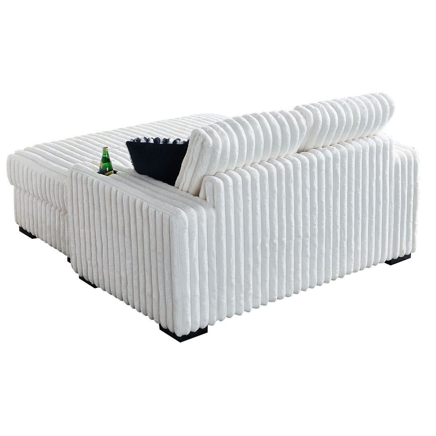 Canapé causeuse carré en velours côtelé beige 61,42 po avec pouf, haut-parleur Bluetooth, chargeur sans fil, ports USB et porte-gobelet