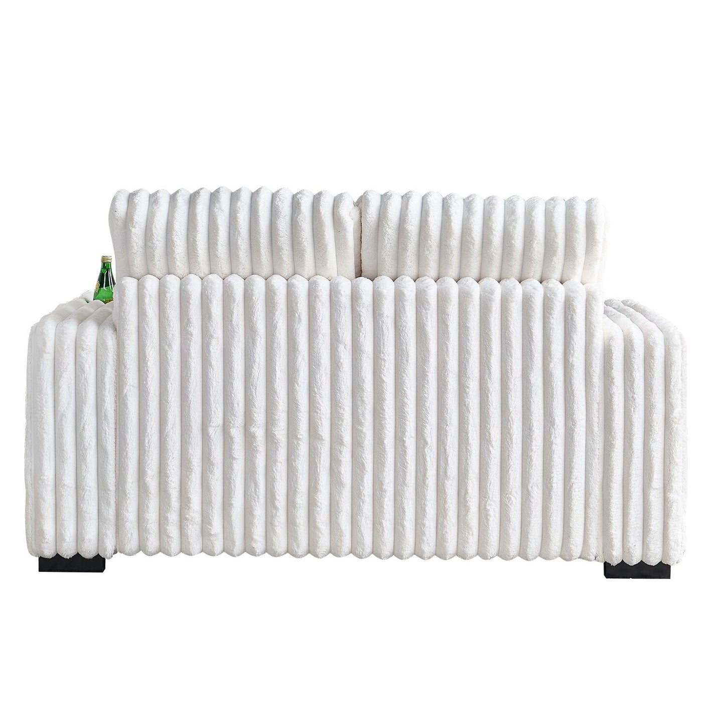 Canapé causeuse carré en velours côtelé beige 61,42 po avec pouf, haut-parleur Bluetooth, chargeur sans fil, ports USB et porte-gobelet