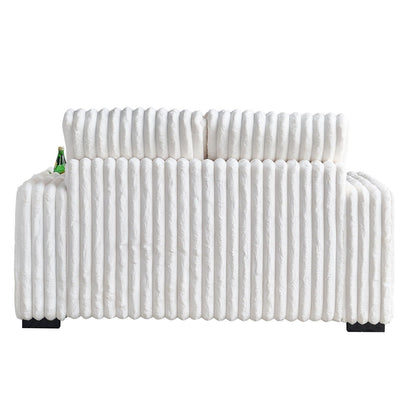 Canapé causeuse carré en velours côtelé beige 61,42 po avec pouf, haut-parleur Bluetooth, chargeur sans fil, ports USB et porte-gobelet