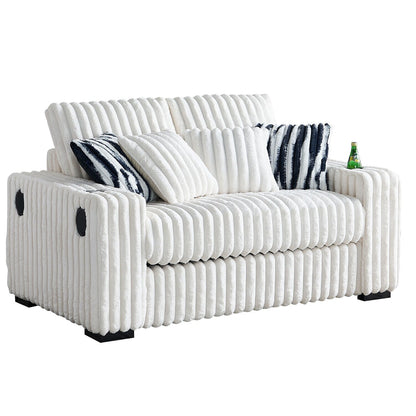 Canapé causeuse carré en velours côtelé beige 61,42 po avec pouf, haut-parleur Bluetooth, chargeur sans fil, ports USB et porte-gobelet