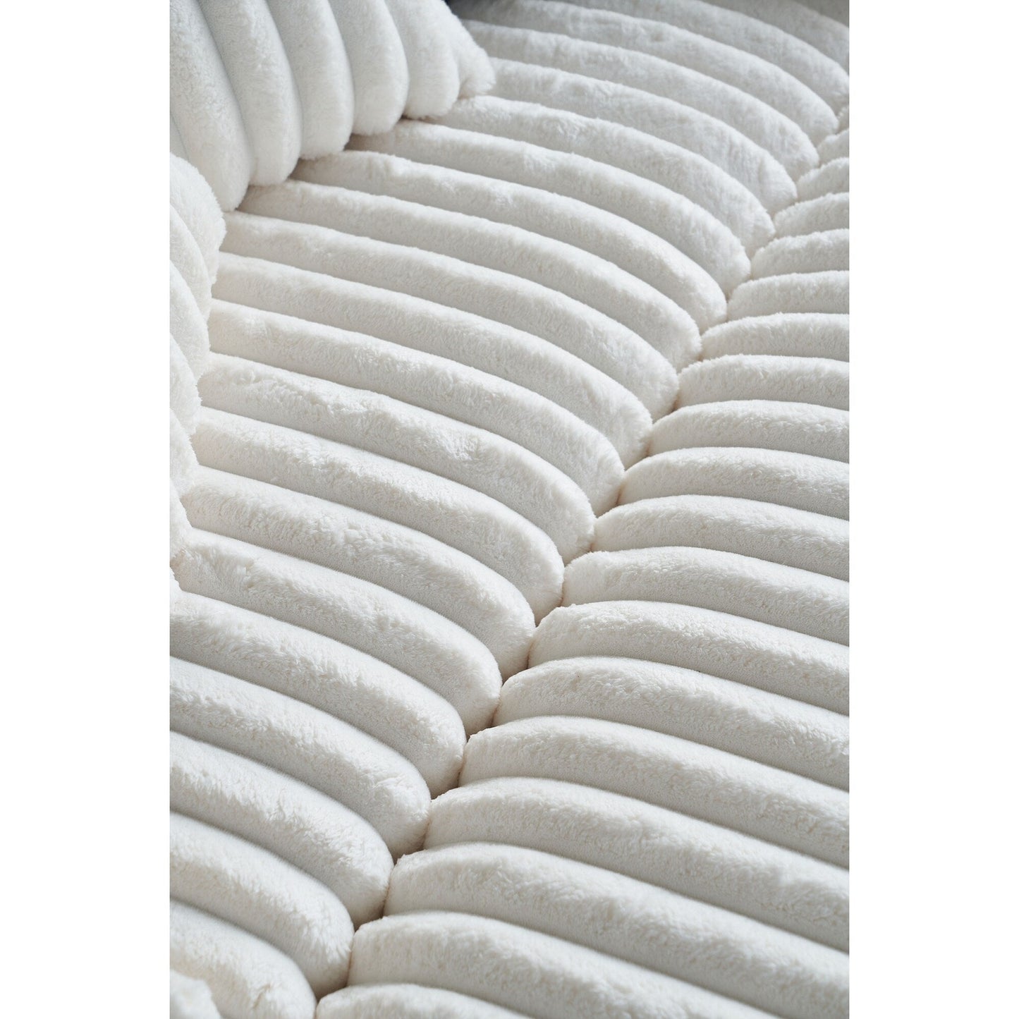 Canapé causeuse carré en velours côtelé beige 61,42 po avec pouf, haut-parleur Bluetooth, chargeur sans fil, ports USB et porte-gobelet