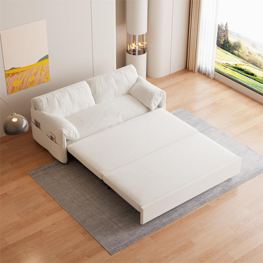 Canapé-lit gigogne 3-en-1 en velours beige 63,8 avec rangement latéral pour le salon