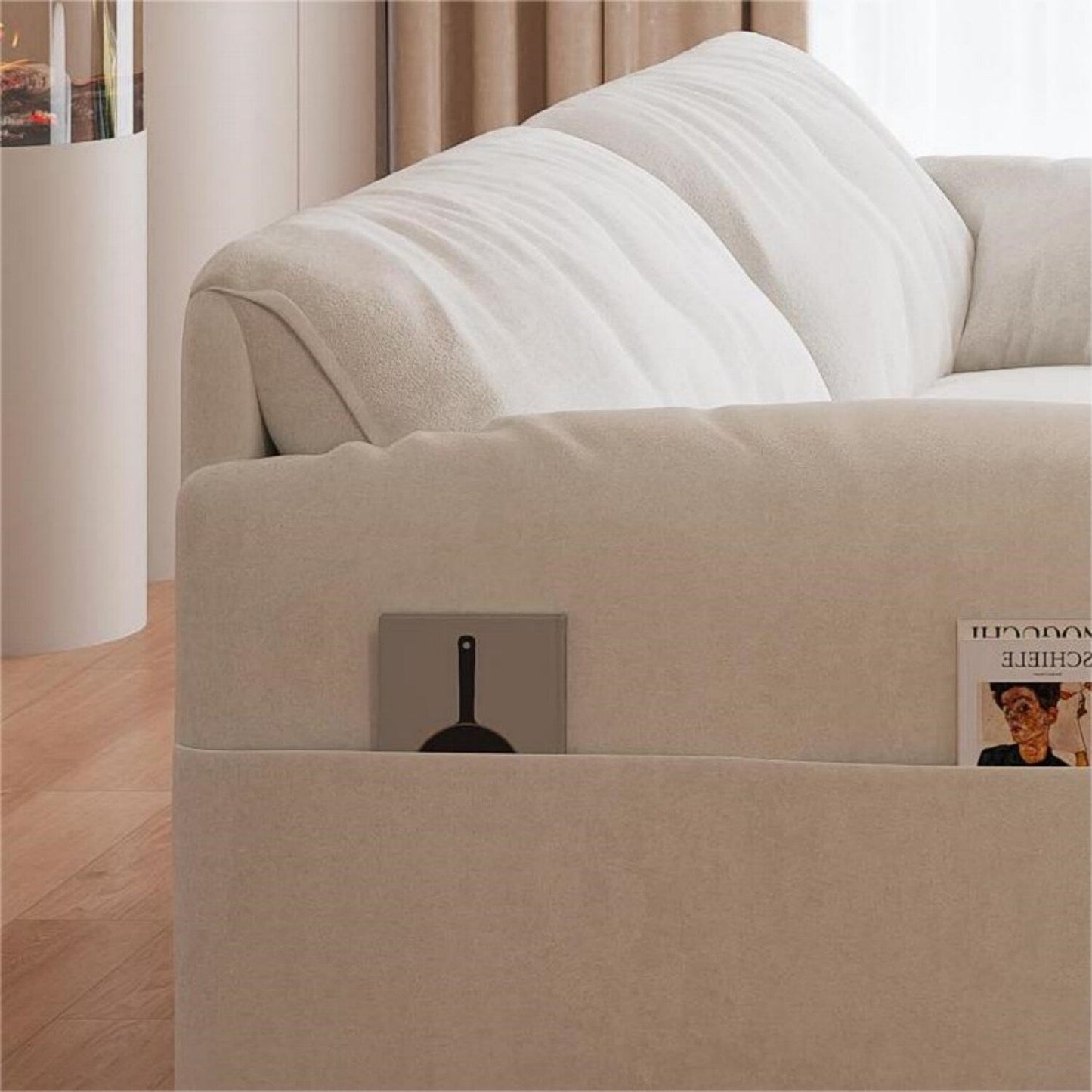 Canapé-lit gigogne 3-en-1 en velours beige 63,8 avec rangement latéral pour le salon
