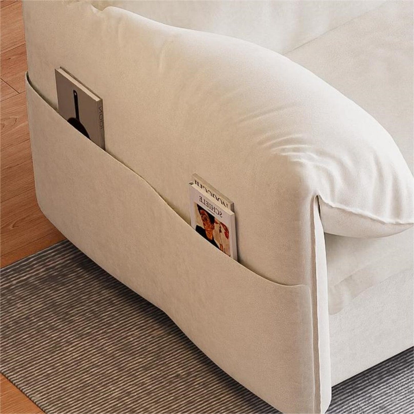 Canapé-lit gigogne 3-en-1 en velours beige 63,8 avec rangement latéral pour le salon