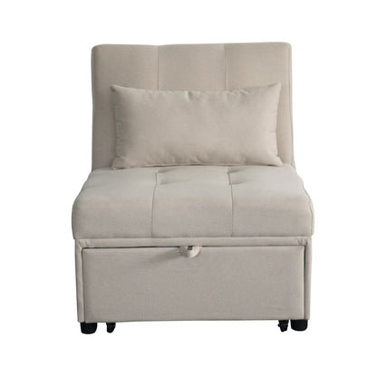 Canapé-lit simple capitonné en similicuir beige 70,9 avec coussins pour le salon