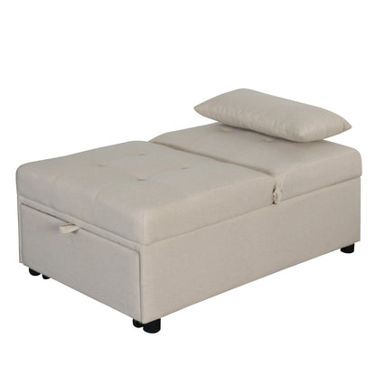Canapé-lit simple capitonné en similicuir beige 70,9 avec coussins pour le salon