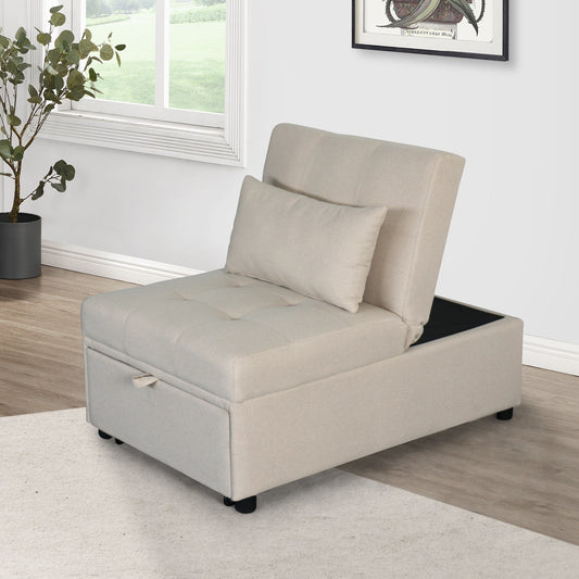 Canapé-lit simple capitonné en similicuir beige 70,9 avec coussins pour le salon