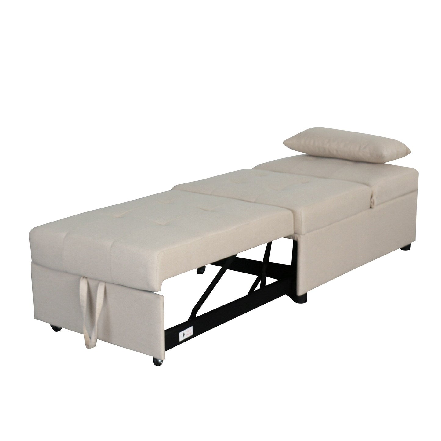Canapé-lit simple capitonné en similicuir beige 70,9 avec coussins pour le salon