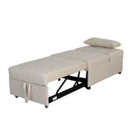 Canapé-lit simple capitonné en similicuir beige 70,9 avec coussins pour le salon