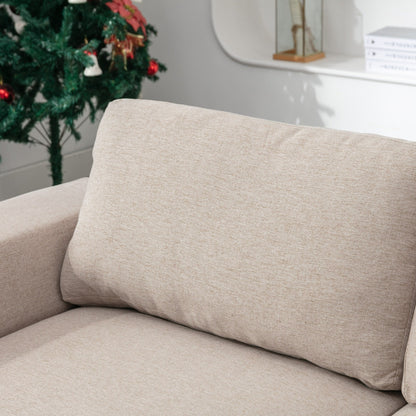 Grand canapé 2 places en tissu beige 74.8 avec coussins amovibles, pieds en fer et accoudoirs carrés