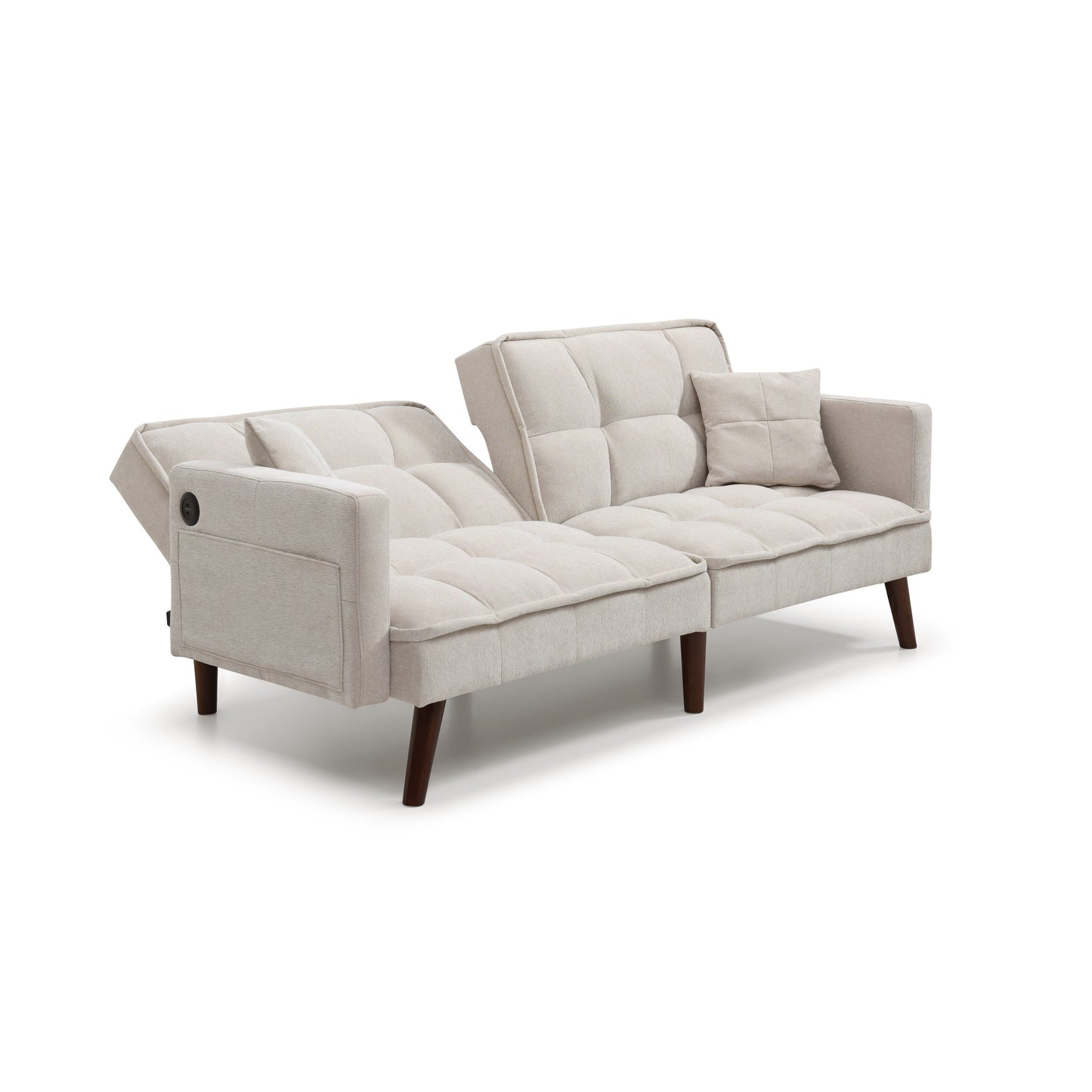 Canapé-lit causeuse beige 75,6 en chenille avec port de chargement USB et dossier réglable pour le salon