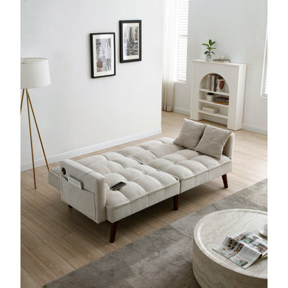 Canapé-lit causeuse beige 75,6 en chenille avec port de chargement USB et dossier réglable pour le salon