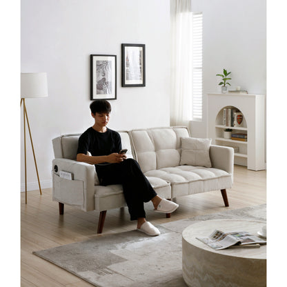 Canapé-lit causeuse beige 75,6 en chenille avec port de chargement USB et dossier réglable pour le salon