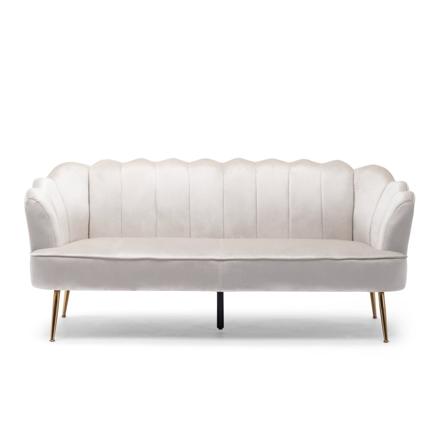 Canapé 3 places en velours beige 76,25 avec coutures en canal et pieds en métal pour le salon