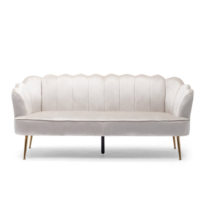 Canapé 3 places en velours beige 76,25 avec coutures en canal et pieds en métal pour le salon