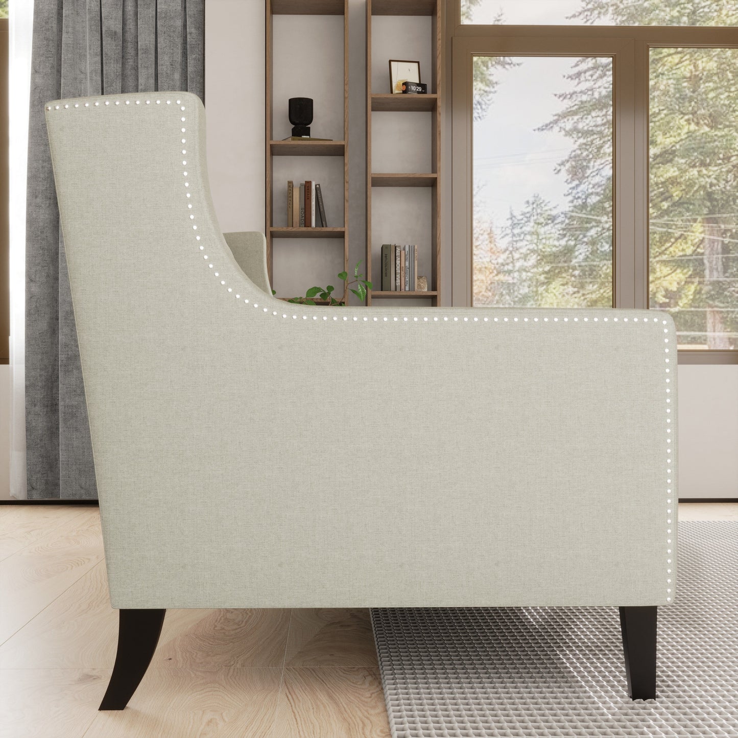 Canapé 3 places beige en polyester 78,75 avec dossier capitonné et coussins