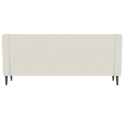 Canapé 3 places beige en polyester 78,75 avec dossier capitonné et coussins