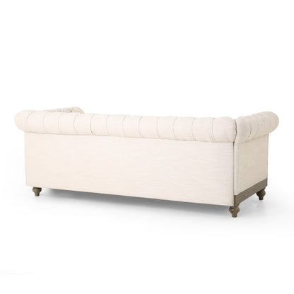 Canapé en tissu beige 78,8'' avec pieds en bois et design rétro