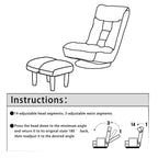 Fauteuil inclinable manuel pivotant à 360°, rembourré en tissu boucle beige, sans accoudoirs, avec pouf, appui-tête et dossier réglables