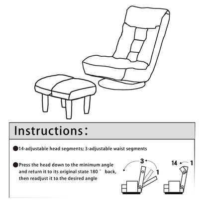 Fauteuil inclinable manuel pivotant à 360°, rembourré en tissu boucle beige, sans accoudoirs, avec pouf, appui-tête et dossier réglables