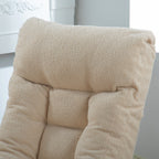 Fauteuil inclinable manuel pivotant à 360°, rembourré en tissu boucle beige, sans accoudoirs, avec pouf, appui-tête et dossier réglables