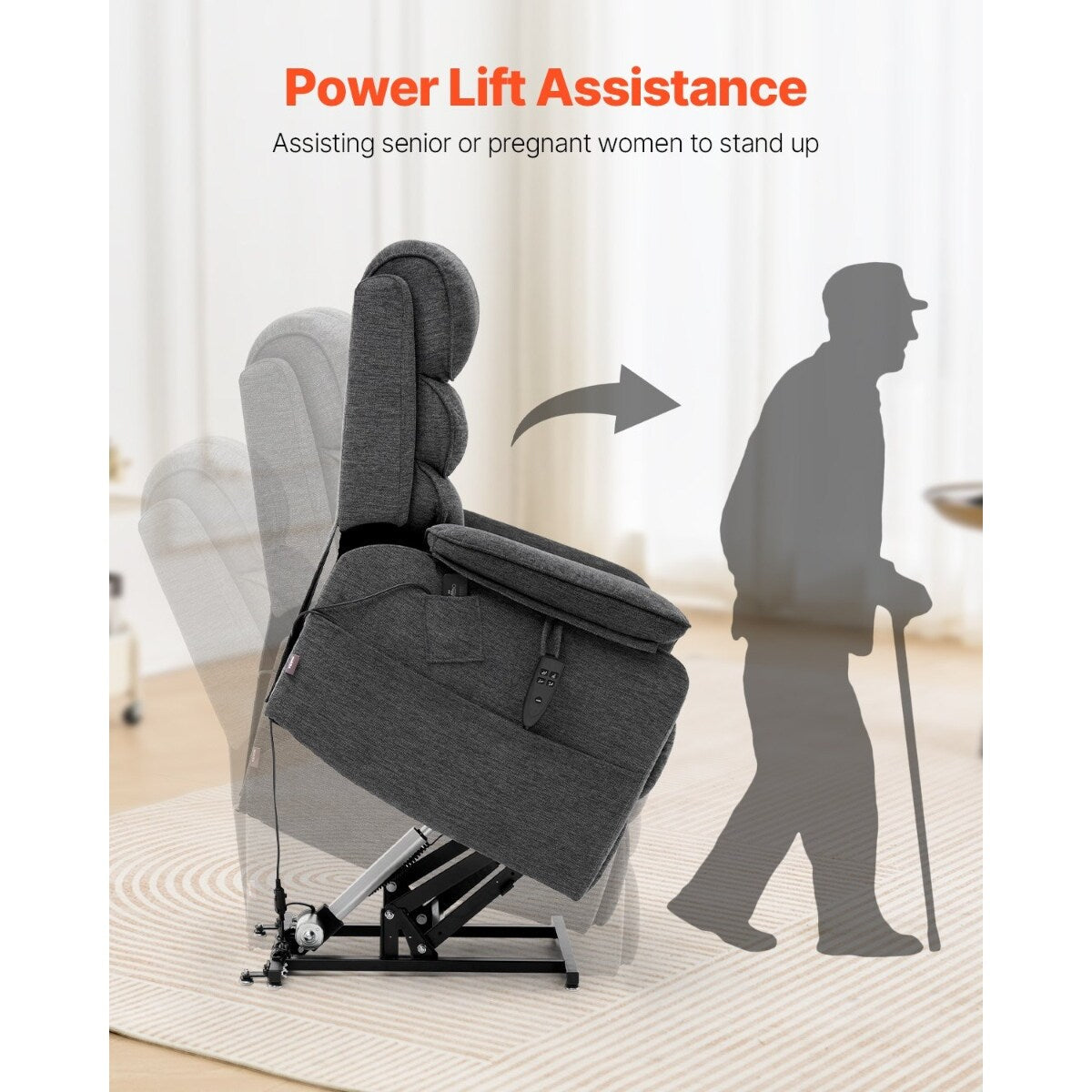 Fauteuil releveur à deux moteurs en chenille beige, massant, chauffant et inclinable