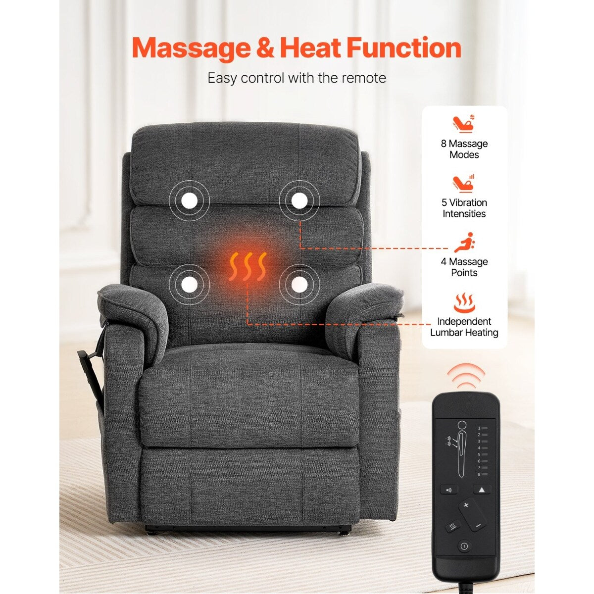 Fauteuil releveur à deux moteurs en chenille beige, massant, chauffant et inclinable