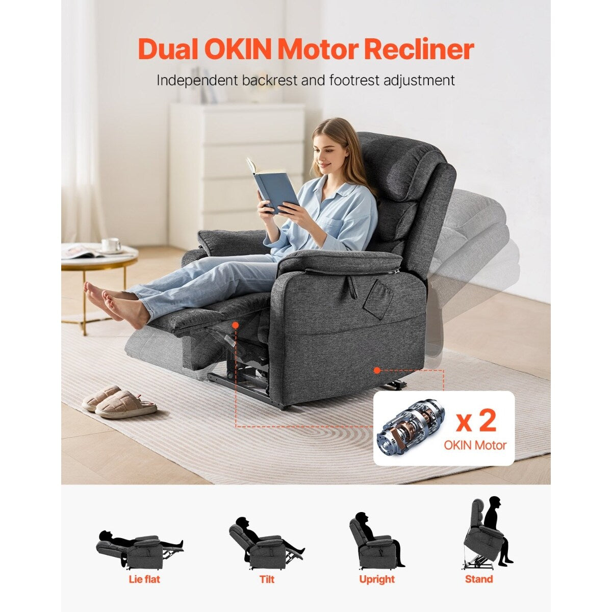 Fauteuil releveur à deux moteurs en chenille beige, massant, chauffant et inclinable