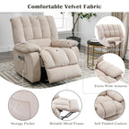 Fauteuil inclinable électrique beige avec chauffage, massage par vibrations et rangement latéral pour une expérience de salon relaxante