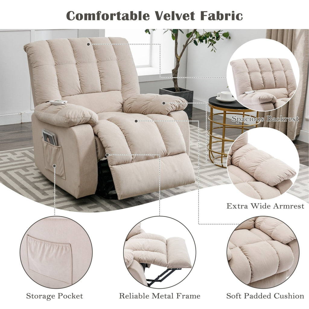Fauteuil inclinable électrique beige avec chauffage, massage et poche de rangement pour le salon ou la chambre