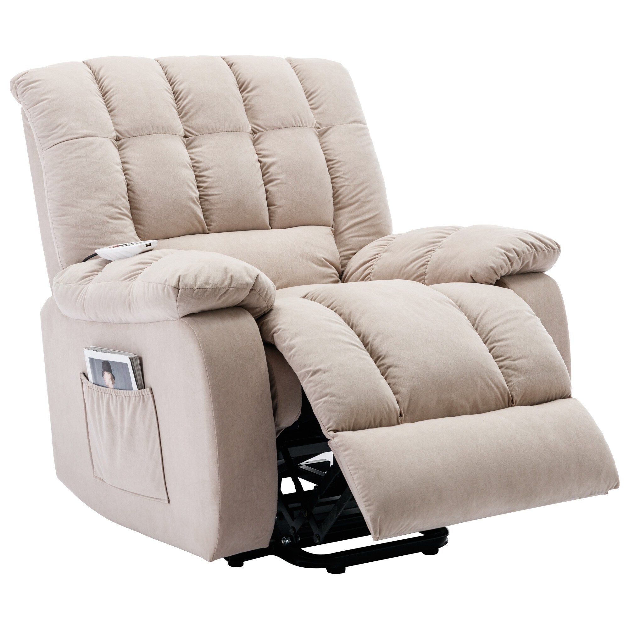 Fauteuil inclinable électrique beige avec chauffage, massage et poche de rangement pour le salon ou la chambre