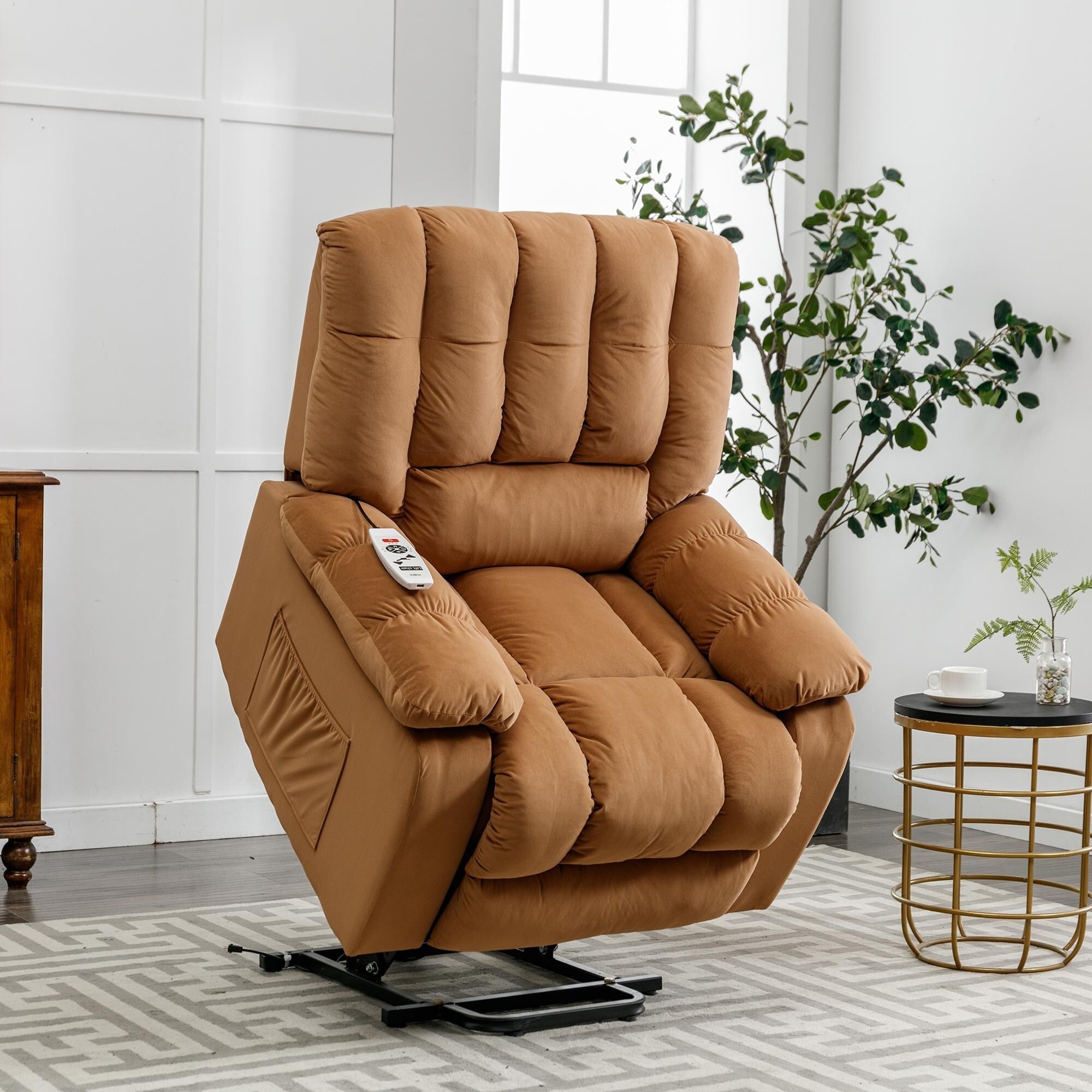 Fauteuil inclinable électrique beige avec chauffage, massage et poche de rangement pour le salon ou la chambre