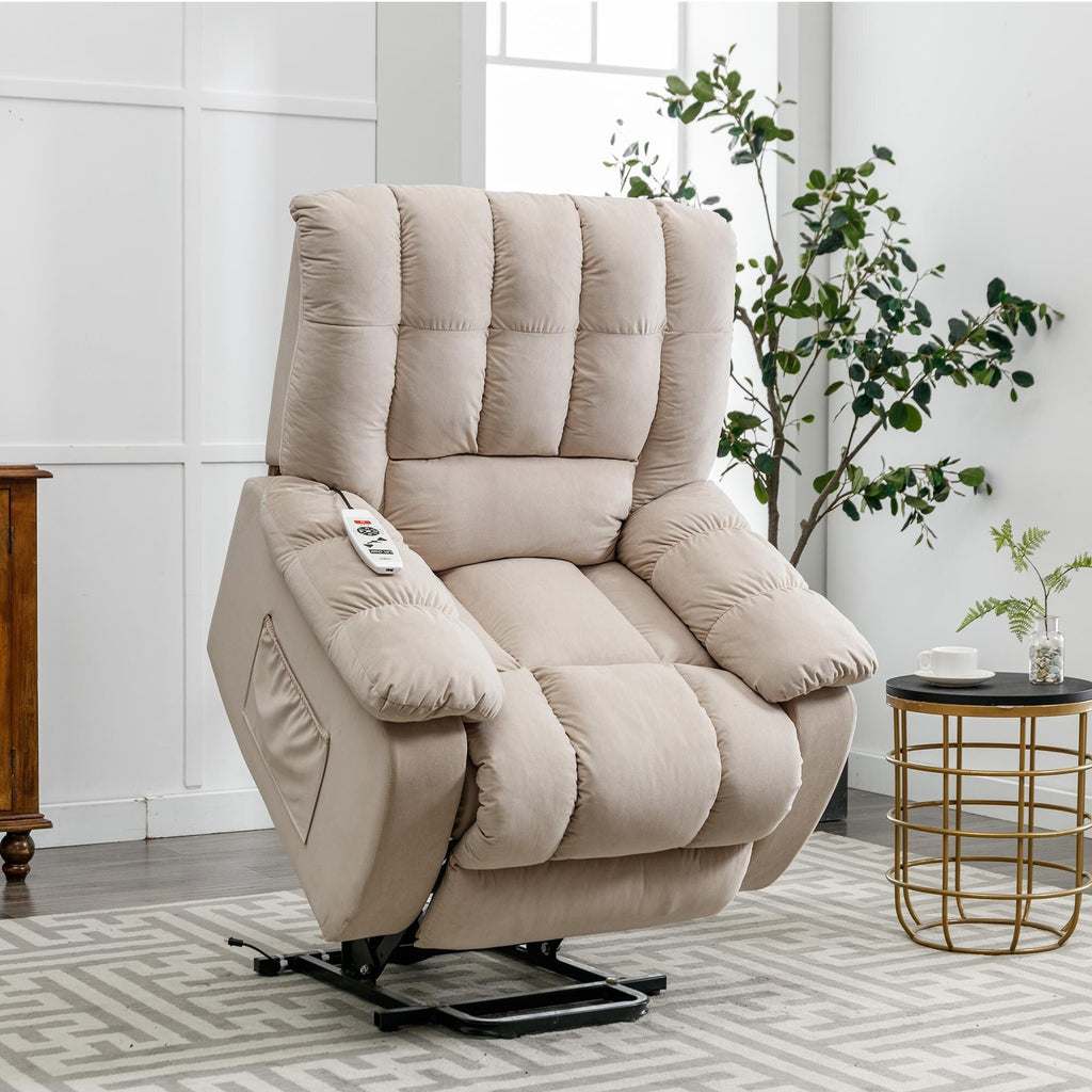 Fauteuil inclinable électrique beige avec chauffage, massage et poche de rangement pour le salon ou la chambre