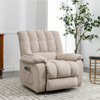 Fauteuil inclinable électrique beige avec chauffage, massage et poche de rangement pour le salon ou la chambre