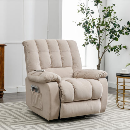 Fauteuil inclinable électrique beige avec chauffage, massage et poche de rangement pour le salon ou la chambre