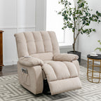 Fauteuil inclinable électrique beige avec chauffage, massage et poche de rangement pour le salon ou la chambre
