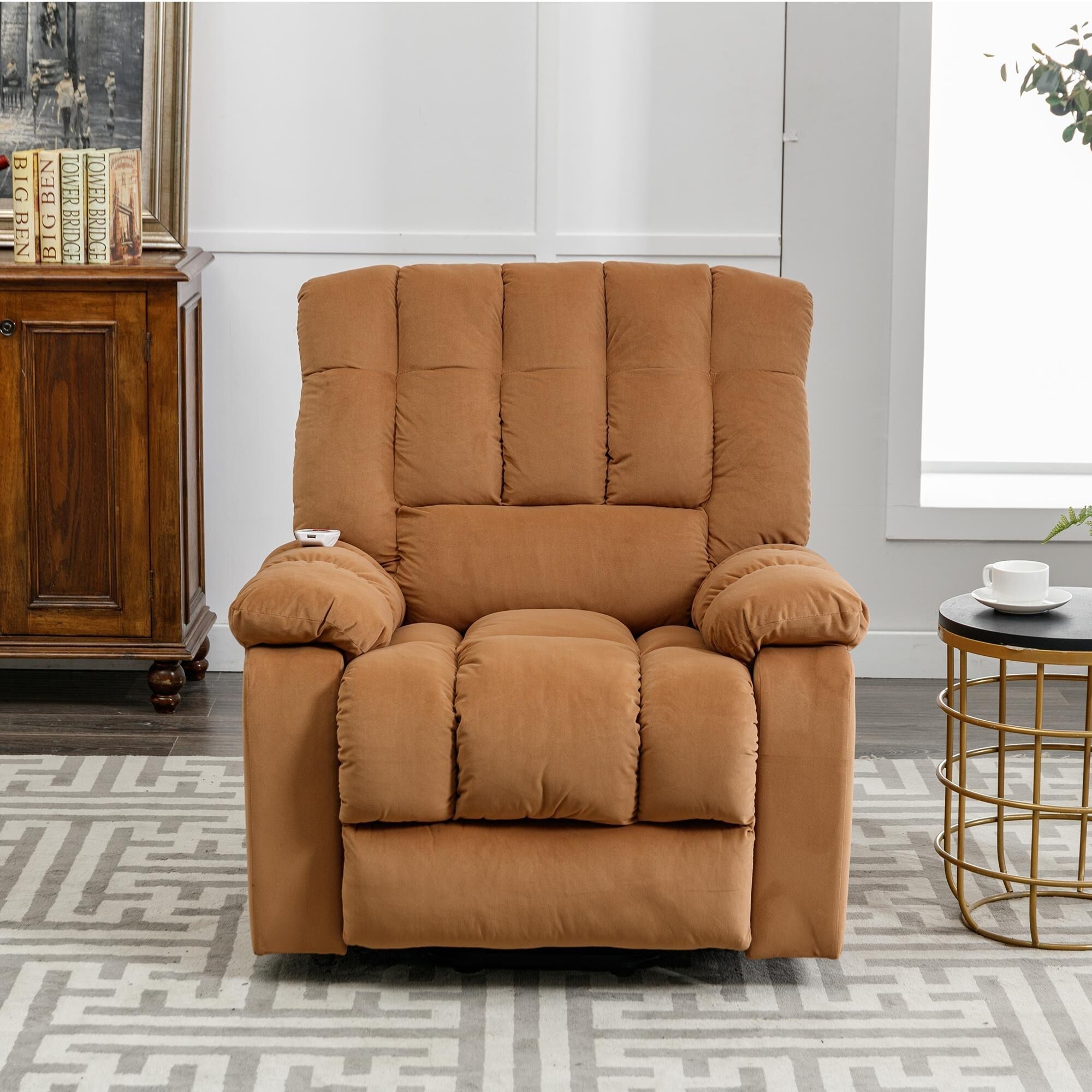 Fauteuil inclinable électrique beige avec chauffage, massage et poche de rangement pour le salon ou la chambre