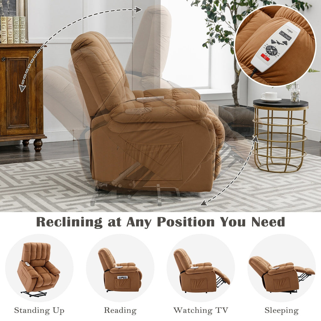 Fauteuil inclinable électrique beige avec chauffage, massage et poche de rangement pour le salon ou la chambre