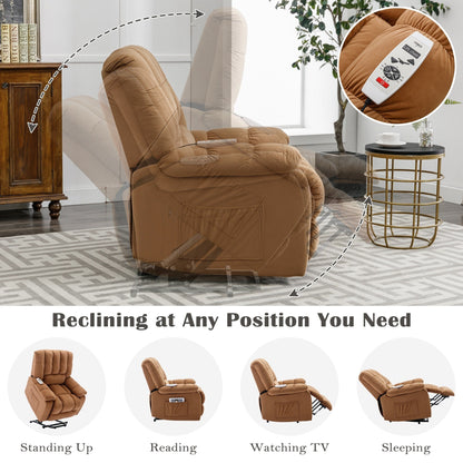 Fauteuil inclinable électrique beige avec chauffage, massage et poche de rangement pour le salon ou la chambre