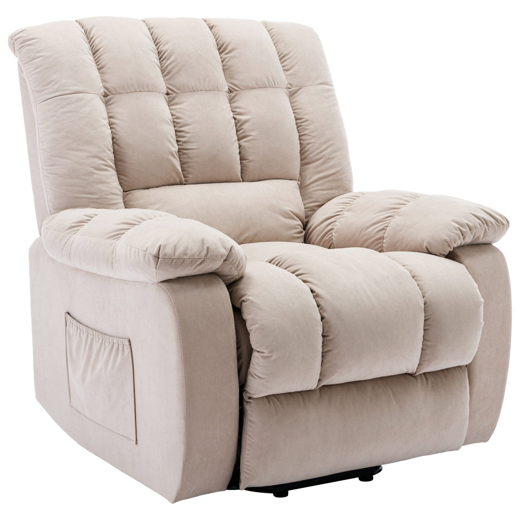 Fauteuil inclinable électrique beige avec chauffage, massage et poche de rangement pour le salon ou la chambre