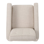 Fauteuil inclinable rembourré en tissu beige de style milieu du siècle avec repose-pieds, dossier capitonné et pieds en hêtre