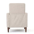 Fauteuil inclinable rembourré en tissu beige de style milieu du siècle avec repose-pieds, dossier capitonné et pieds en hêtre
