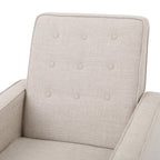 Fauteuil inclinable rembourré en tissu beige de style milieu du siècle avec repose-pieds, dossier capitonné et pieds en hêtre