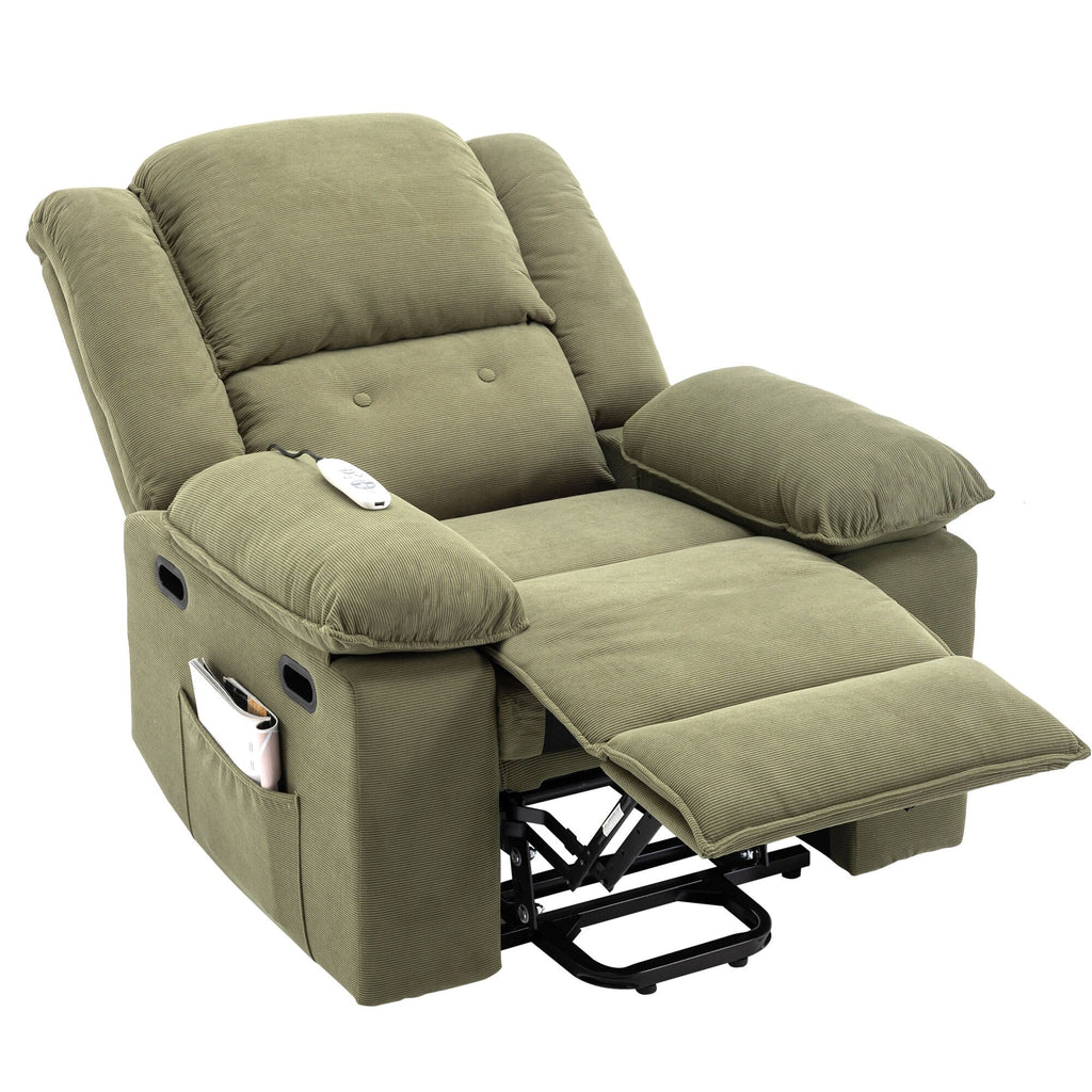 Fauteuil inclinable releveur beige pour personnes âgées avec massage, chauffage, inclinaison réglable, rangement latéral et plusieurs options de positionnement